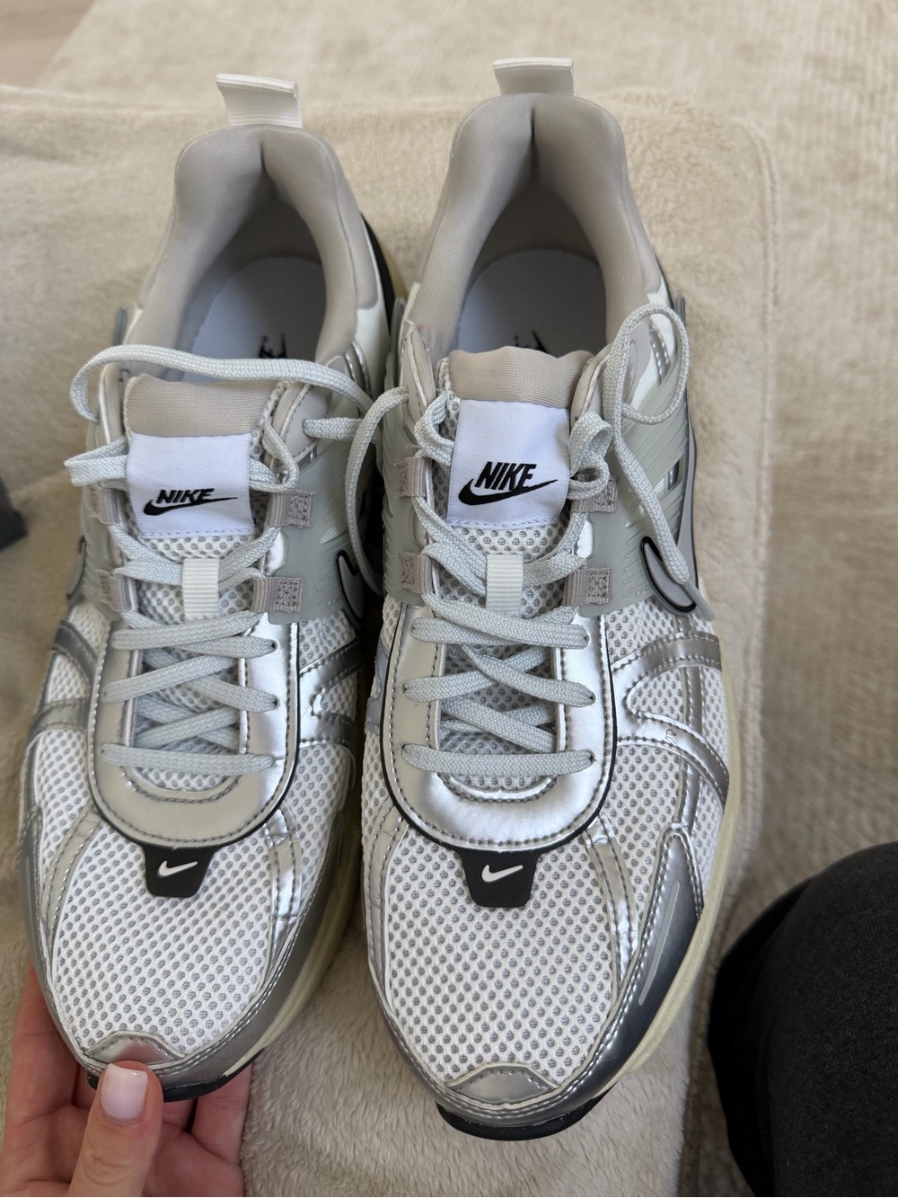 Nike White and Silver Lightweight Mesh Trainers
